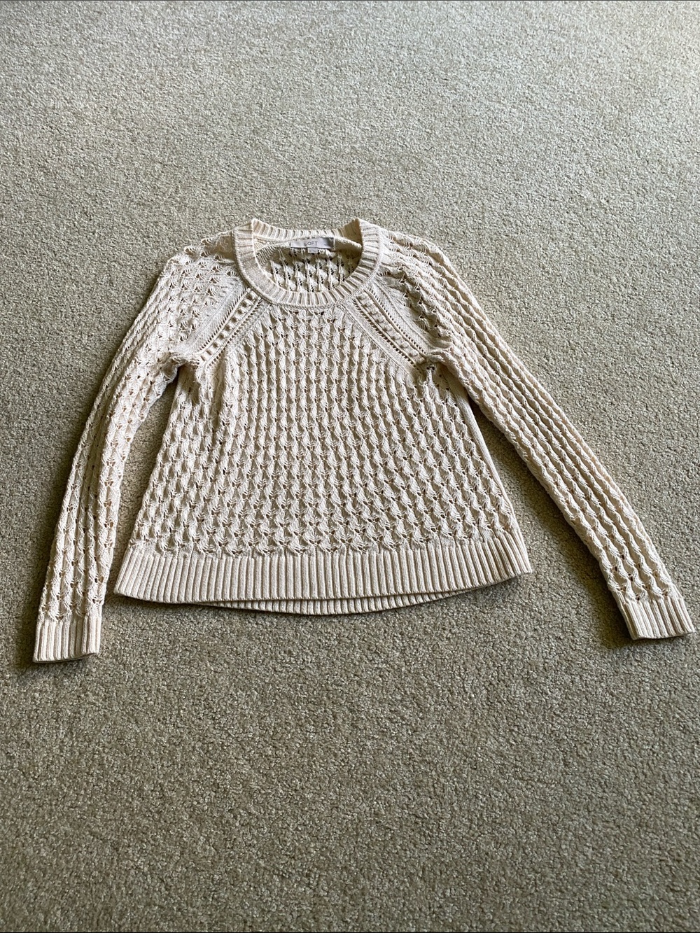 LOFT Cream Cable-Stitch Crewneck Sweater